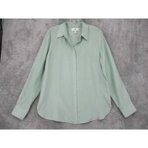 Banana Republic Blouse Womens Medium  Tall Silk Button Front Office Career Green